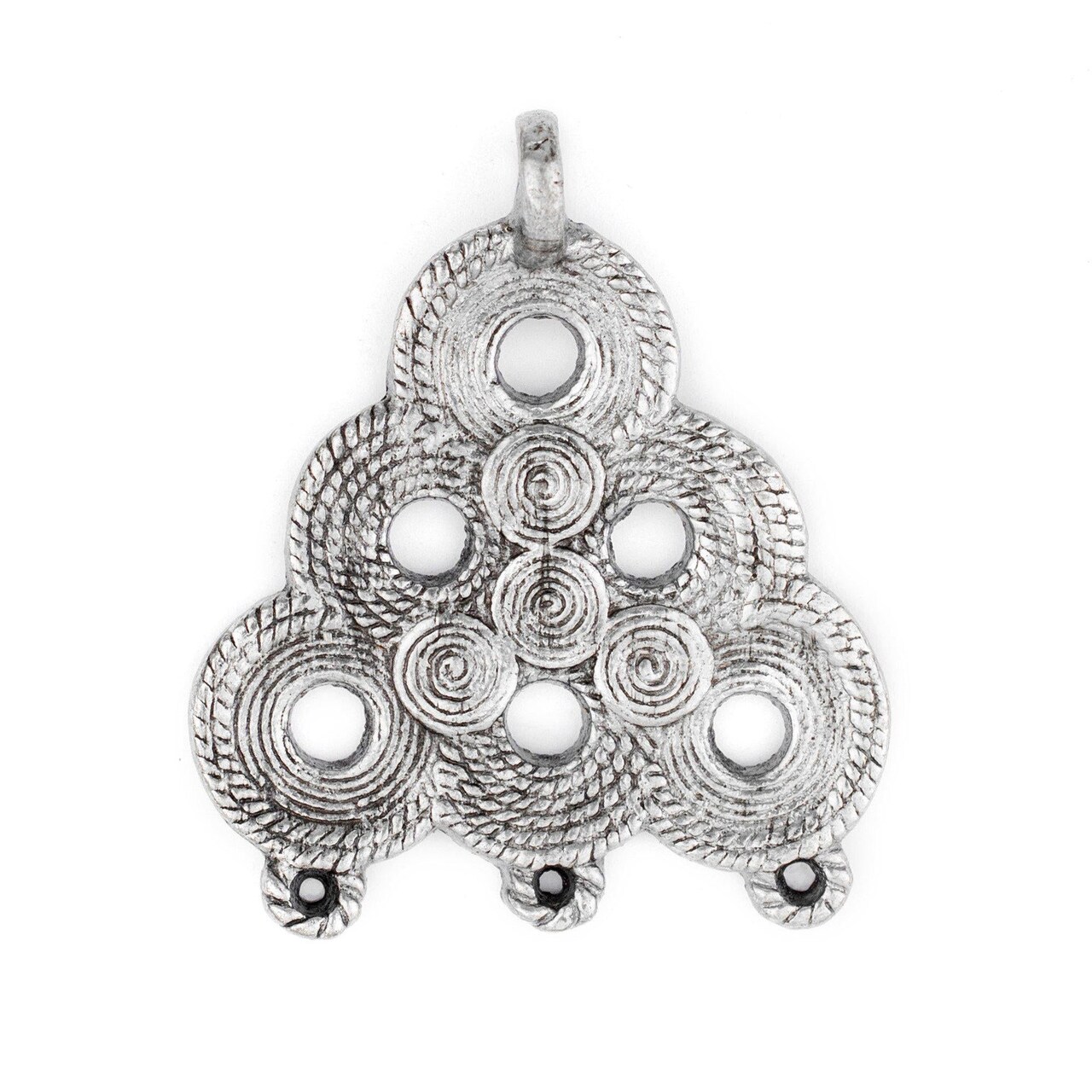 The Bead Chest Silver Baule Beehive Connector Pendant (54x47mm): African Tribal Metal Pendant for DIY Jewelry and Necklace